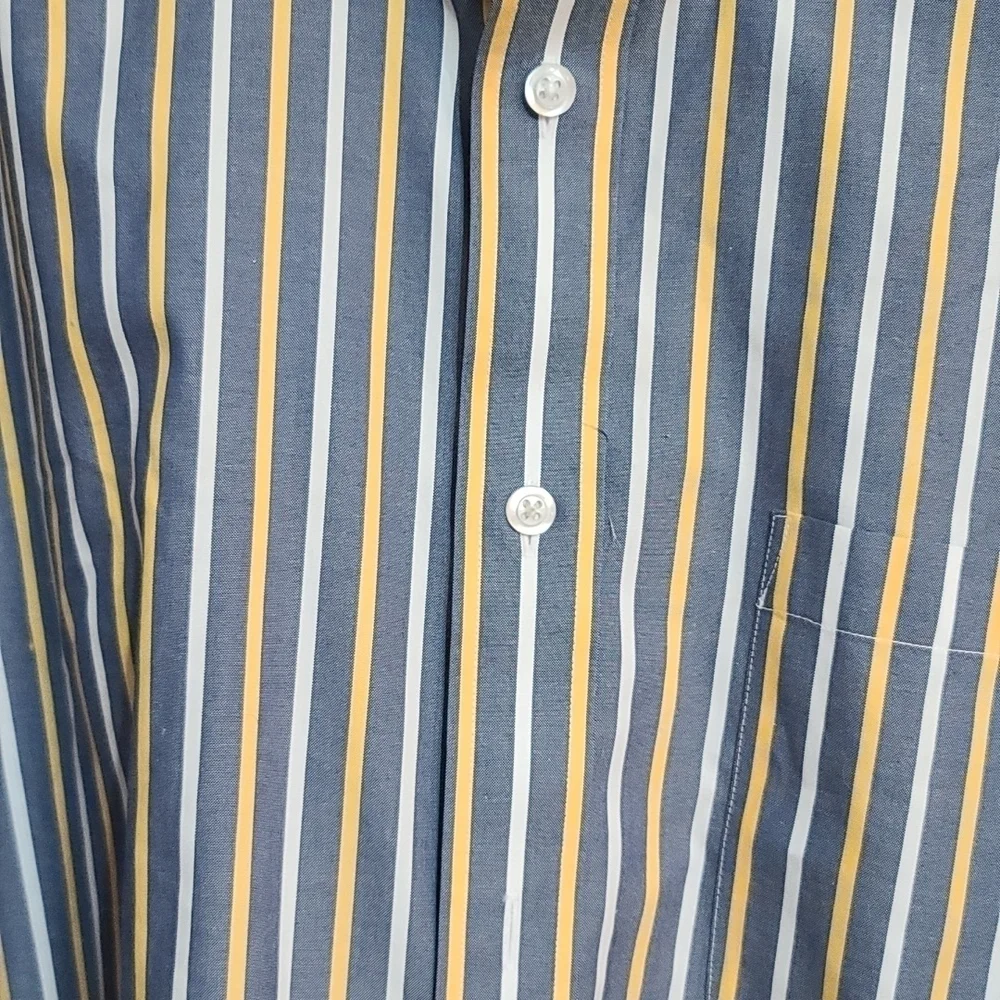 Orvis Mens Button Down Shirt Longsleeve Gray/Gold/White Striped‎ Size XL EUC